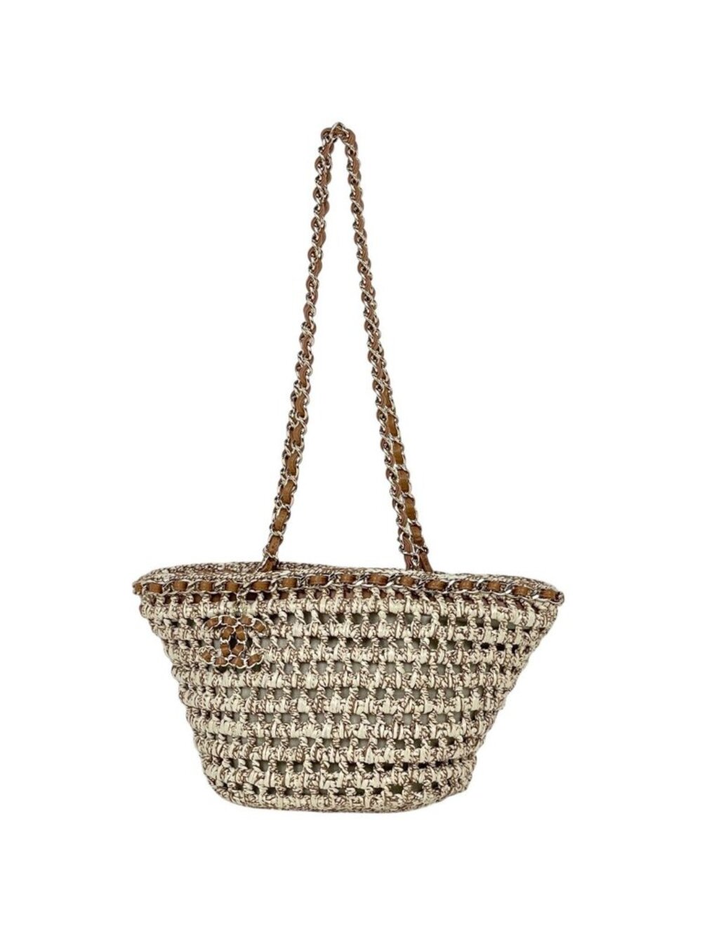 Chanel Shoulder Bag CC Logo Basket Fabric Brown
